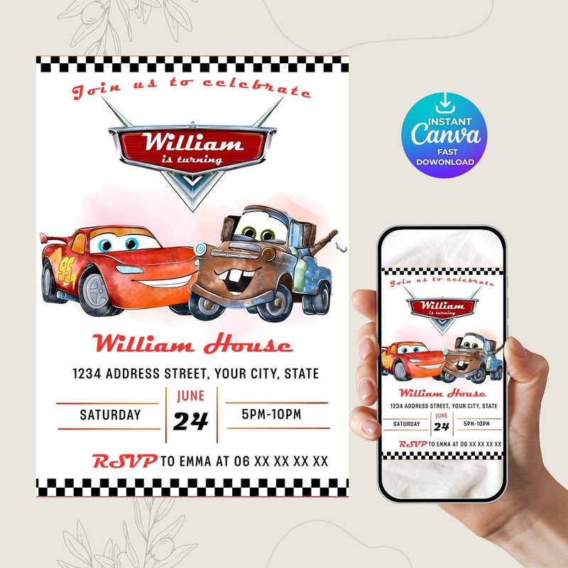 Cars McQueen Invitation Lightning Mcqueen Birthday Invitation Cars Birthday Invitation McQueen Mate 0