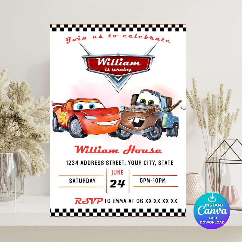 Cars McQueen Invitation Lightning Mcqueen Birthday Invitation Cars Birthday Invitation McQueen Mate 3
