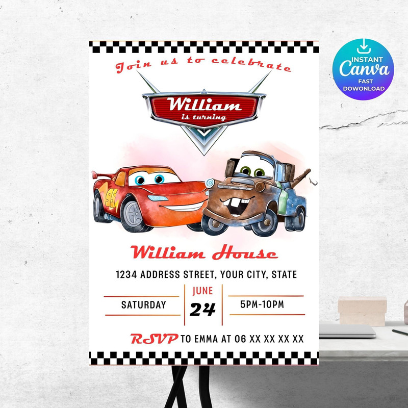 Cars McQueen Invitation Lightning Mcqueen Birthday Invitation Cars Birthday Invitation McQueen Mate 7
