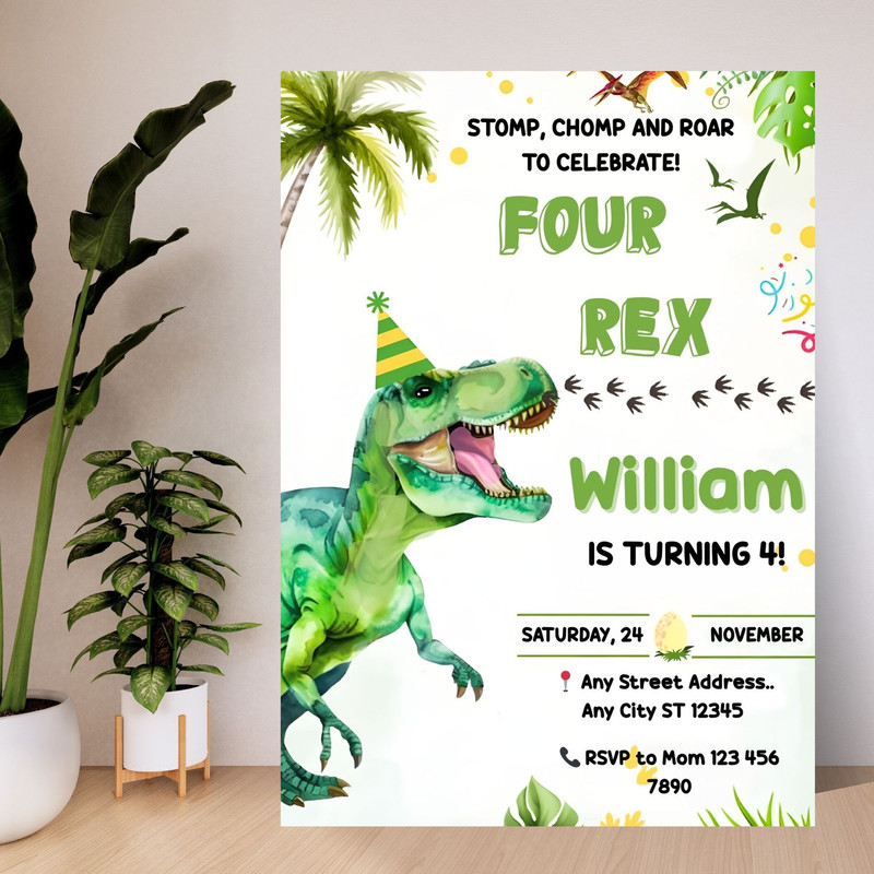Dinosaur Birthday InvitationEDITABLE Dinosaur 2nd Birthday Party InviteTwo Rex Dino Invite2nd Birth 0
