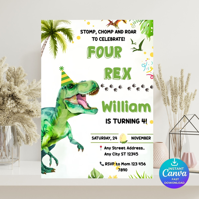 Dinosaur Birthday InvitationEDITABLE Dinosaur 2nd Birthday Party InviteTwo Rex Dino Invite2nd Birth 2