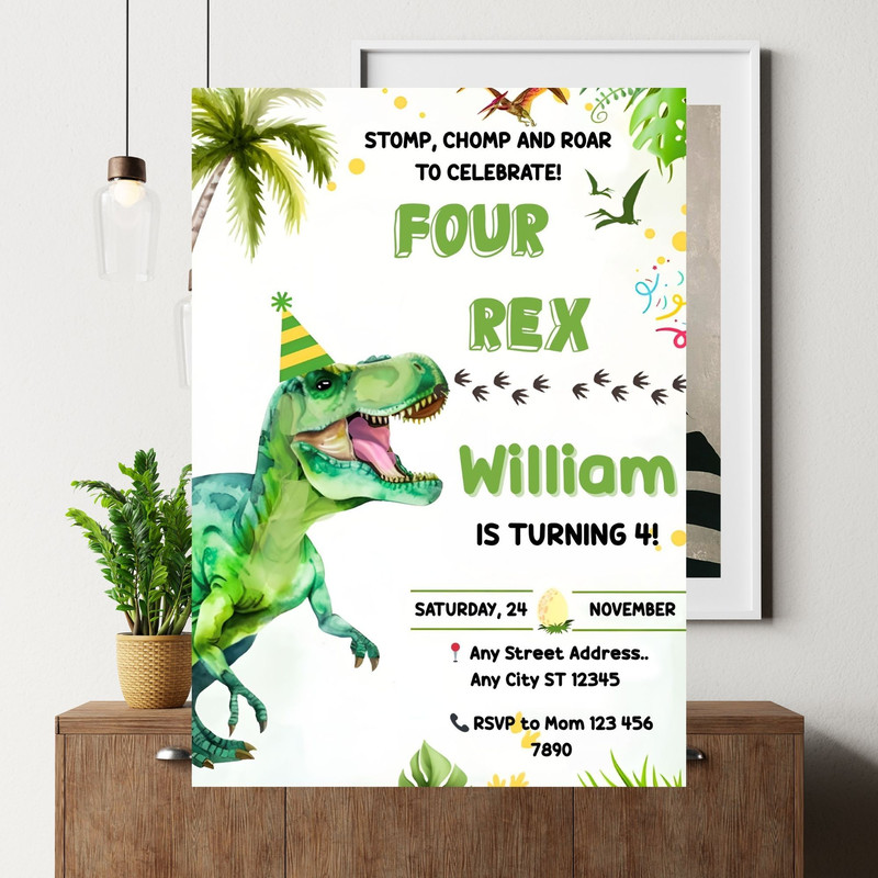 Dinosaur Birthday InvitationEDITABLE Dinosaur 2nd Birthday Party InviteTwo Rex Dino Invite2nd Birth 3
