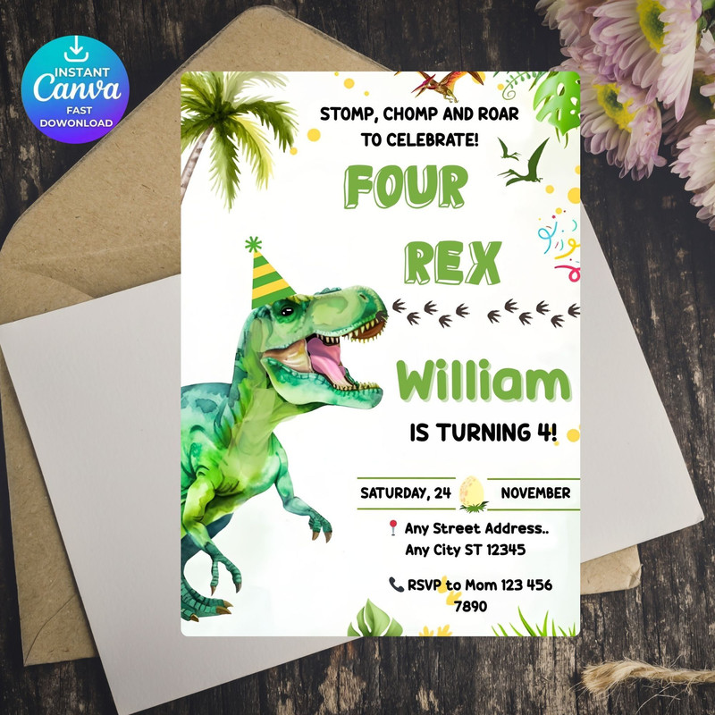 Dinosaur Birthday InvitationEDITABLE Dinosaur 2nd Birthday Party InviteTwo Rex Dino Invite2nd Birth 4