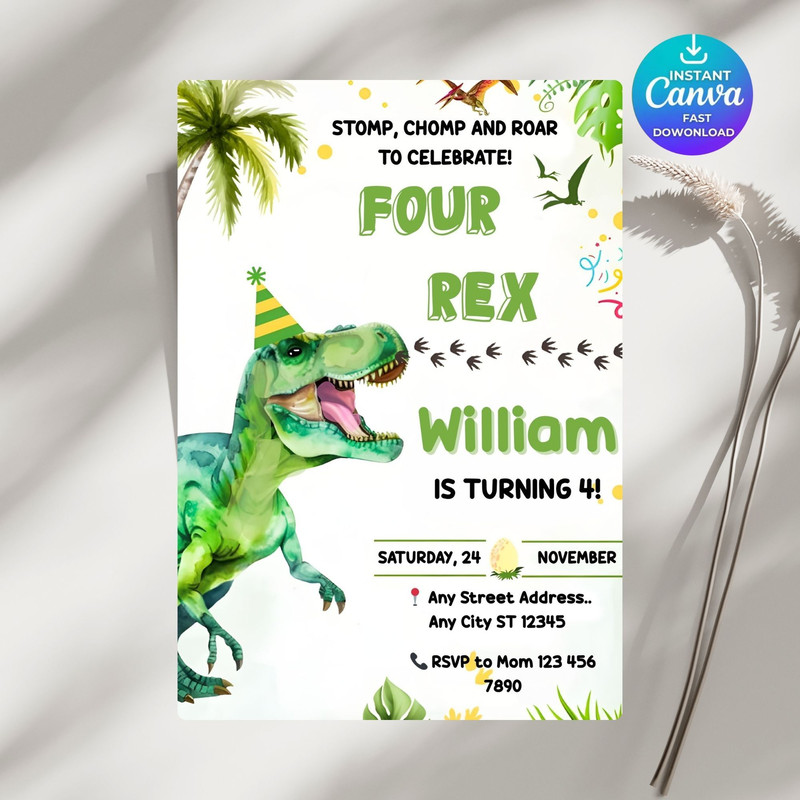 Dinosaur Birthday InvitationEDITABLE Dinosaur 2nd Birthday Party InviteTwo Rex Dino Invite2nd Birth 5