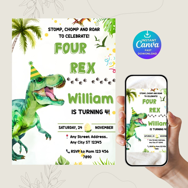 Dinosaur Birthday InvitationEDITABLE Dinosaur 2nd Birthday Party InviteTwo Rex Dino Invite2nd Birth 9