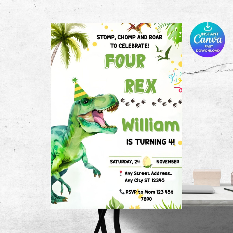 Dinosaur Birthday InvitationEDITABLE Dinosaur 2nd Birthday Party InviteTwo Rex Dino Invite2nd Birth 6