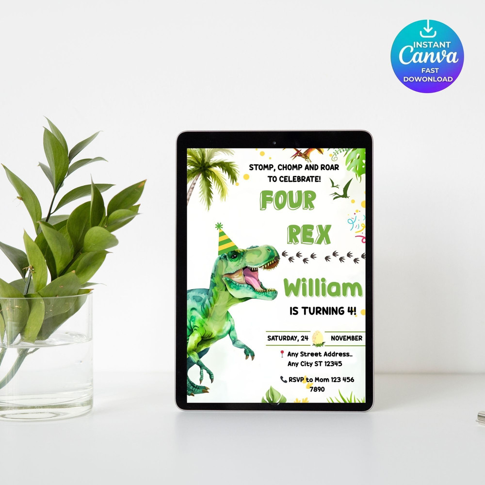 Dinosaur Birthday InvitationEDITABLE Dinosaur 2nd Birthday Party InviteTwo Rex Dino Invite2nd Birth 7