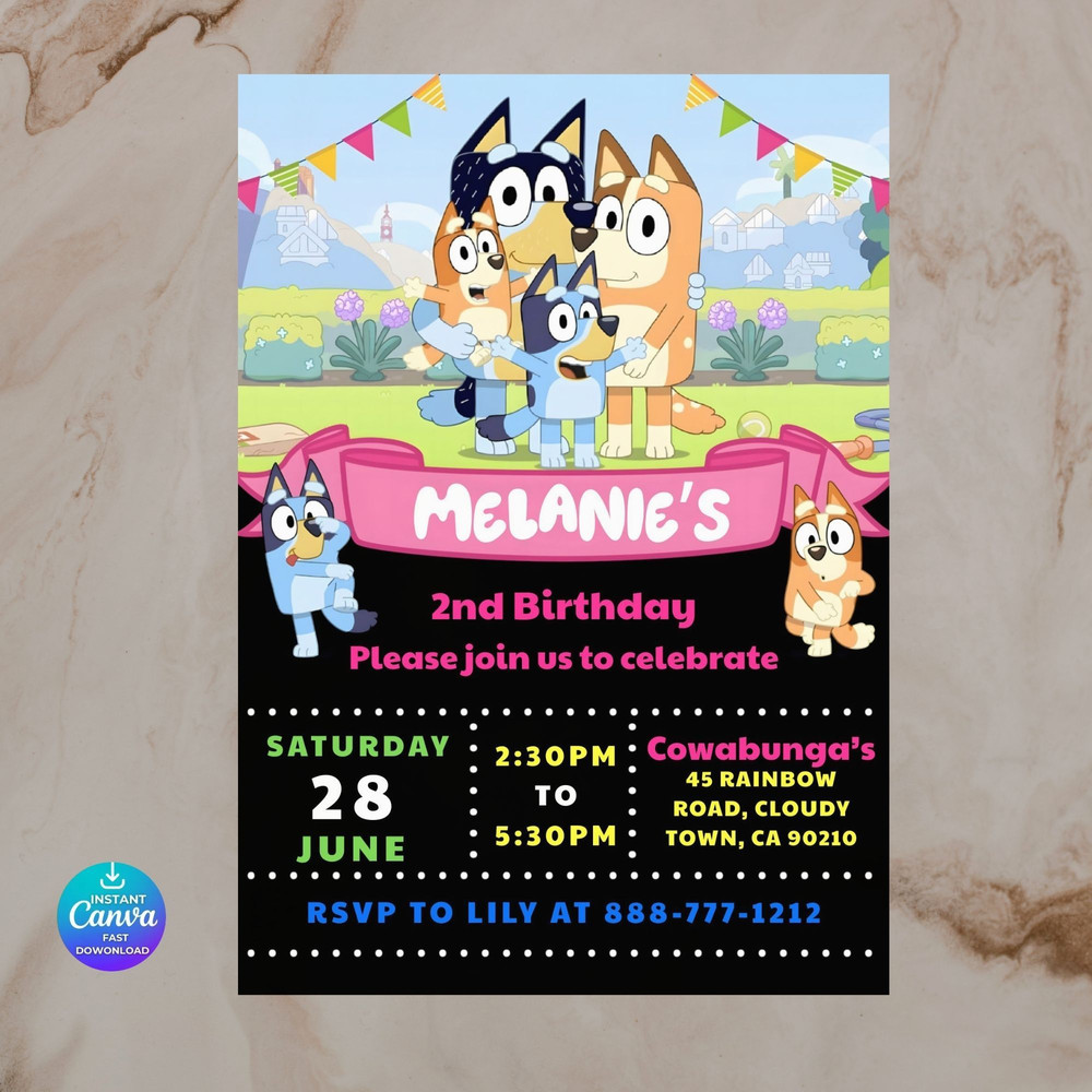 Bluey Birthday Invitation Bluey Invitation Bluey Party Invitation Editable Printable Canva Template 1