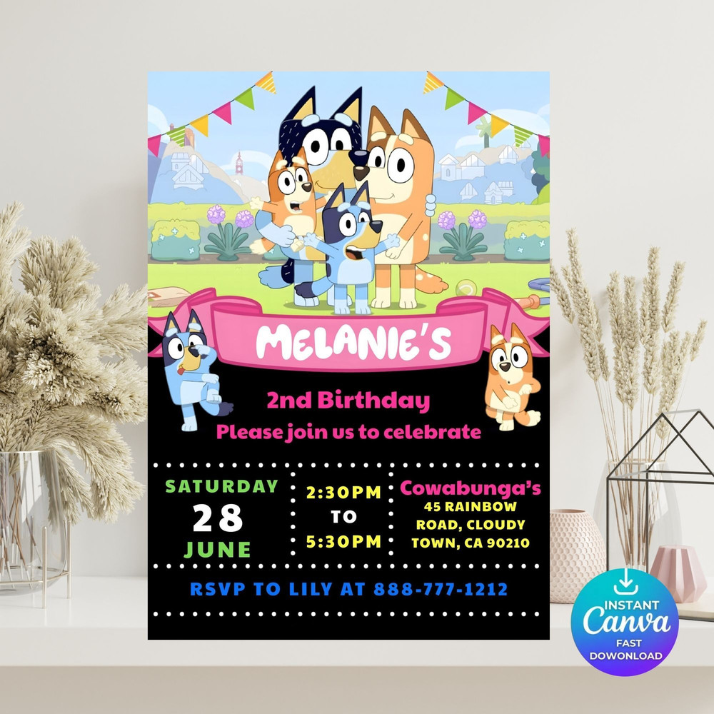 Bluey Birthday Invitation Bluey Invitation Bluey Party Invitation Editable Printable Canva Template 2