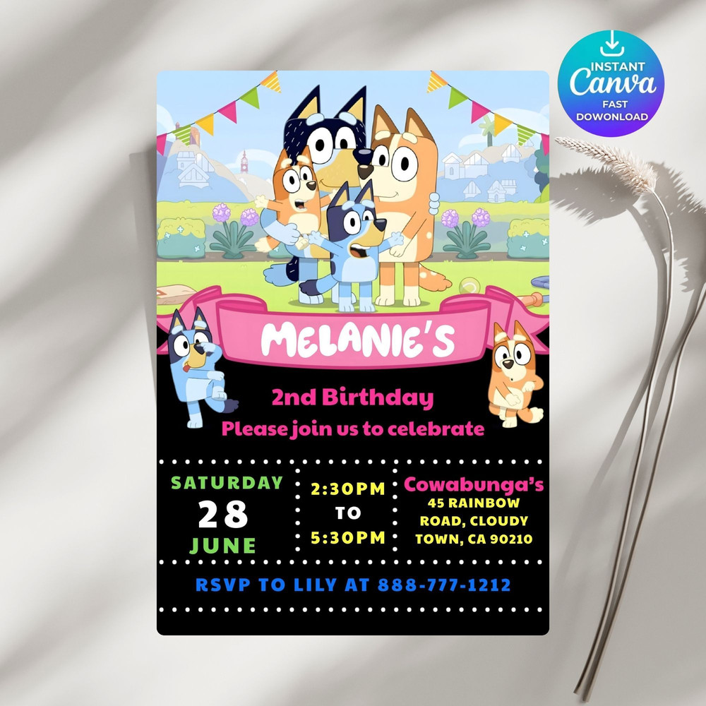 Bluey Birthday Invitation Bluey Invitation Bluey Party Invitation Editable Printable Canva Template 5