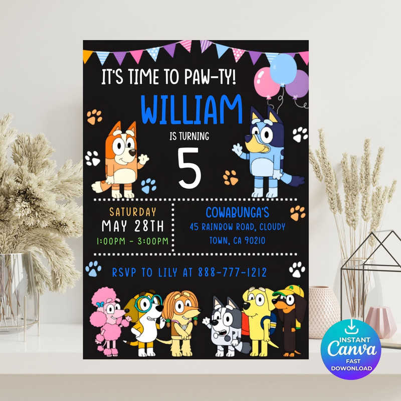 Bluey Birthday Invitation Bluey Invitation Editable Printable Canva Template Digital Instant Bluey 2