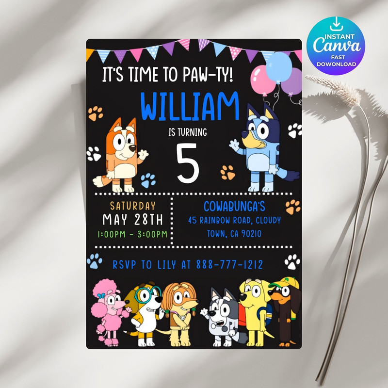 Bluey Birthday Invitation Bluey Invitation Editable Printable Canva Template Digital Instant Bluey 5