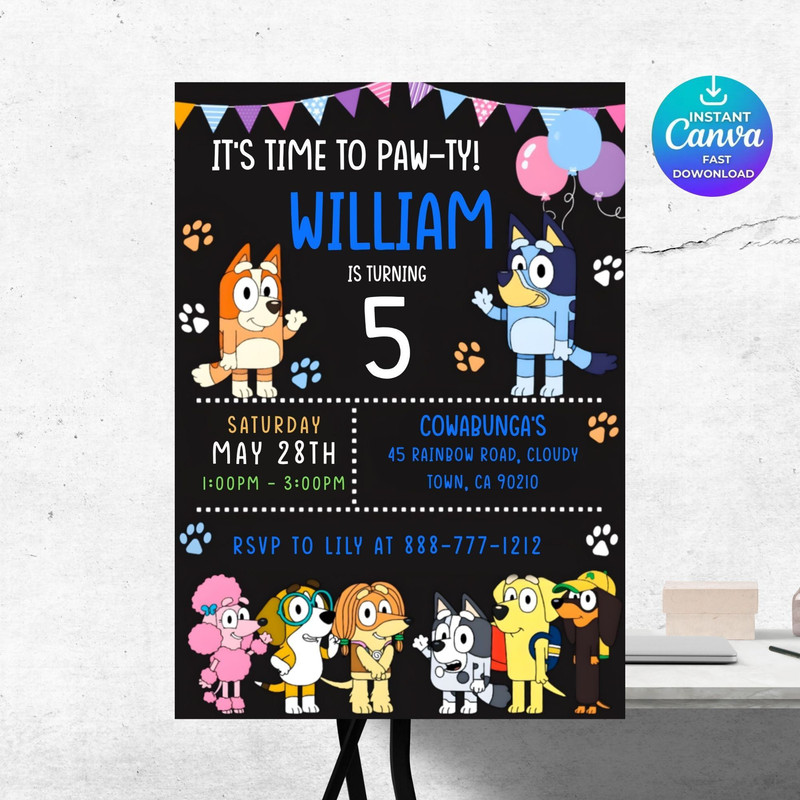 Bluey Birthday Invitation Bluey Invitation Editable Printable Canva Template Digital Instant Bluey 6