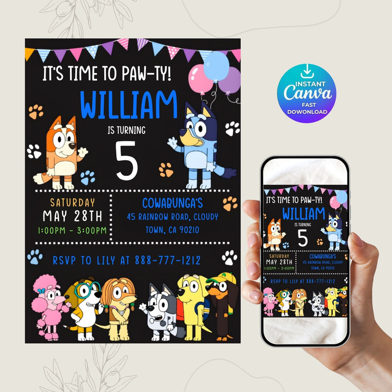 Bluey Birthday Invitation Bluey Invitation Editable Printable Canva Template Digital Instant Bluey 9