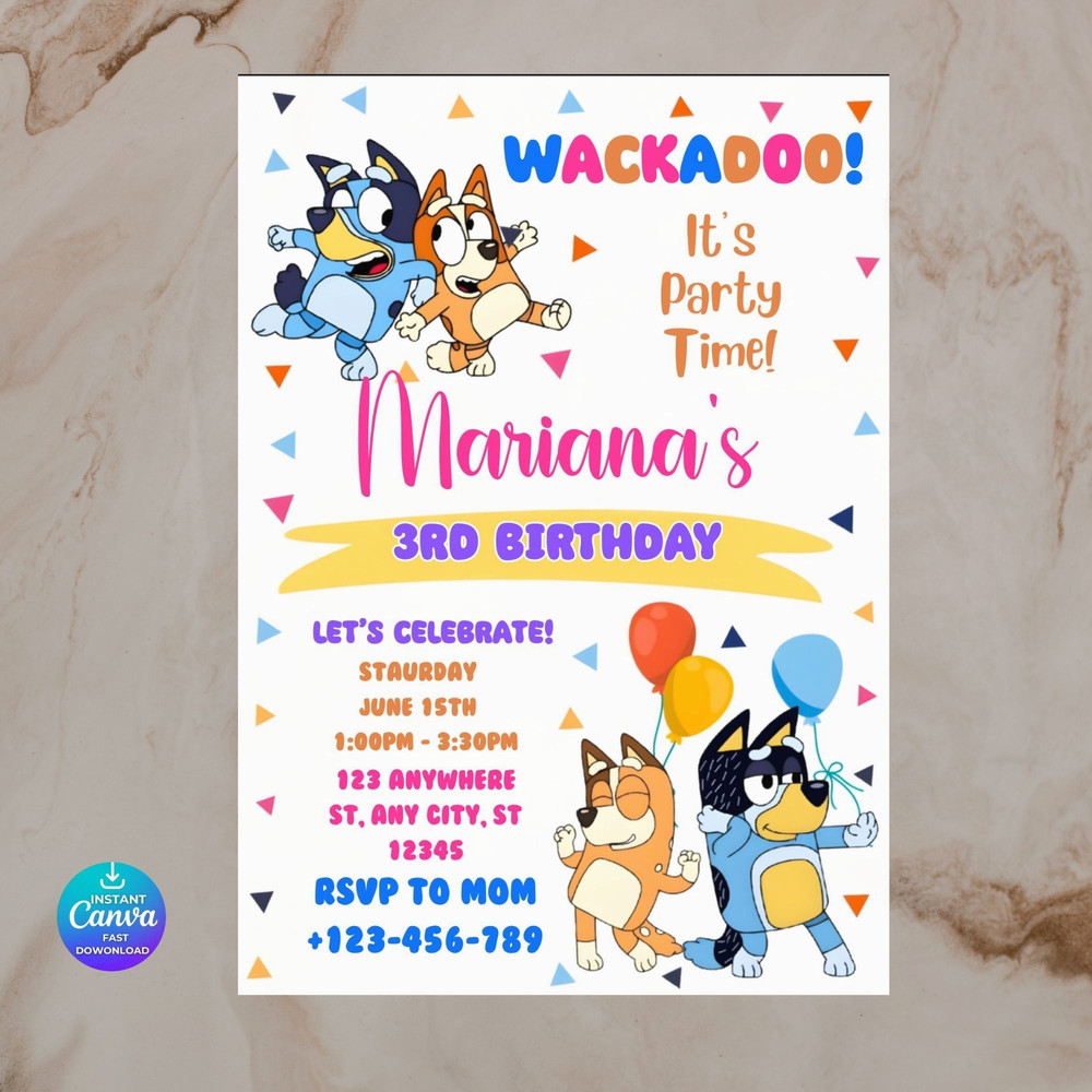 Bluey Birthday Invitation Birthday Invitation Instant Download Print And Sharing Blue Dog Invitatio 1