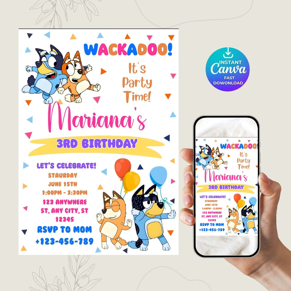 Bluey Birthday Invitation Birthday Invitation Instant Download Print And Sharing Blue Dog Invitatio 9