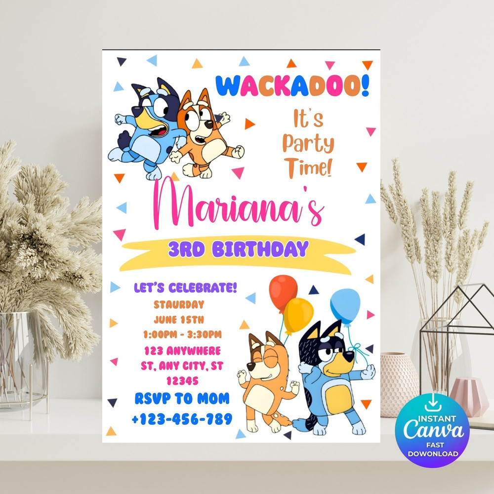 Bluey Birthday Invitation Birthday Invitation Instant Download Print And Sharing Blue Dog Invitatio 3