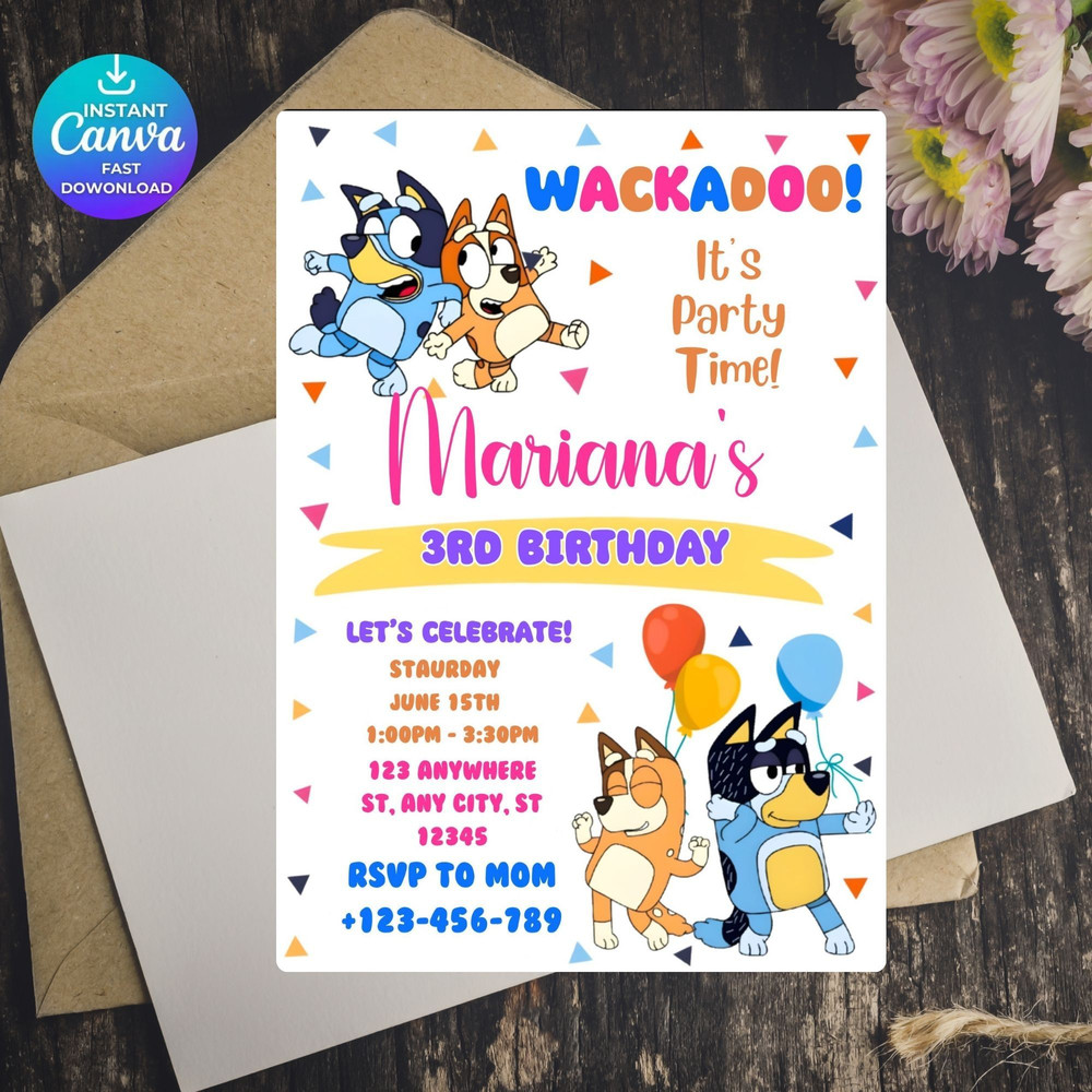 Bluey Birthday Invitation Birthday Invitation Instant Download Print And Sharing Blue Dog Invitatio 5