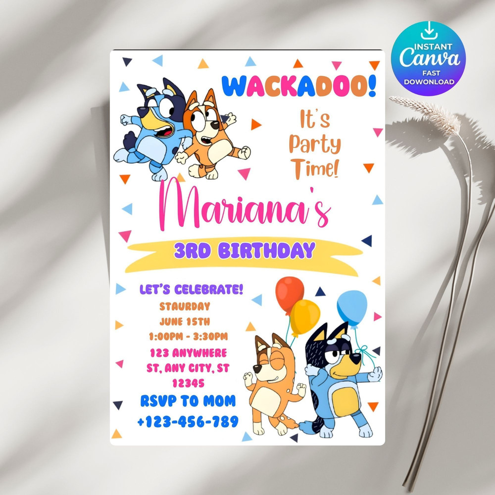 Bluey Birthday Invitation Birthday Invitation Instant Download Print And Sharing Blue Dog Invitatio 0