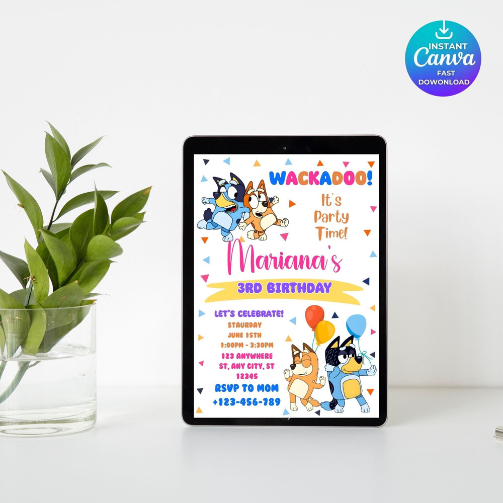 Bluey Birthday Invitation Birthday Invitation Instant Download Print And Sharing Blue Dog Invitatio 7
