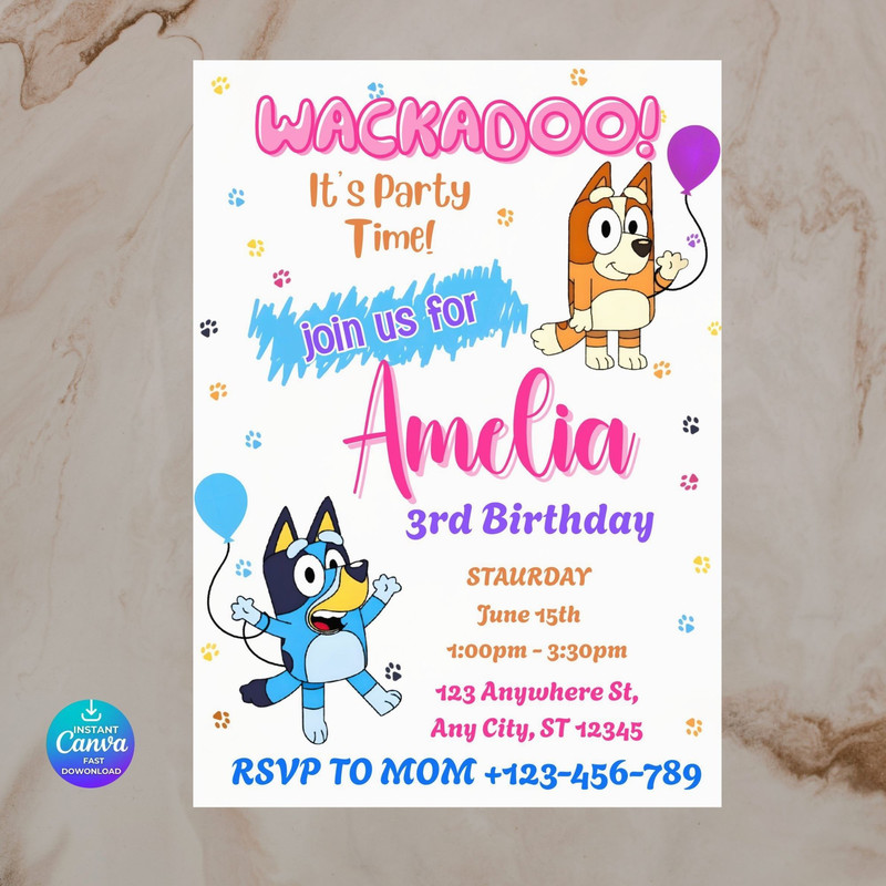 Blue Dog Invitation Template Bluey Birthday Invitation Birthday Invitation Instant Download Print A 1