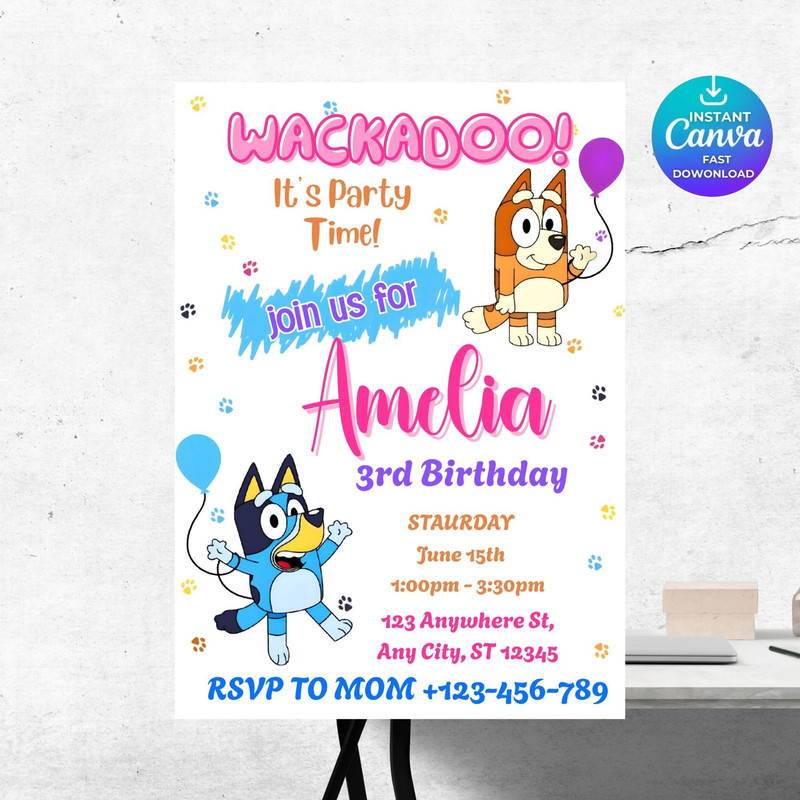 Blue Dog Invitation Template Bluey Birthday Invitation Birthday Invitation Instant Download Print A 6