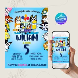 bluey birthday invitation, birthday invitation, birthday girl party invite, bluey birthday party invite