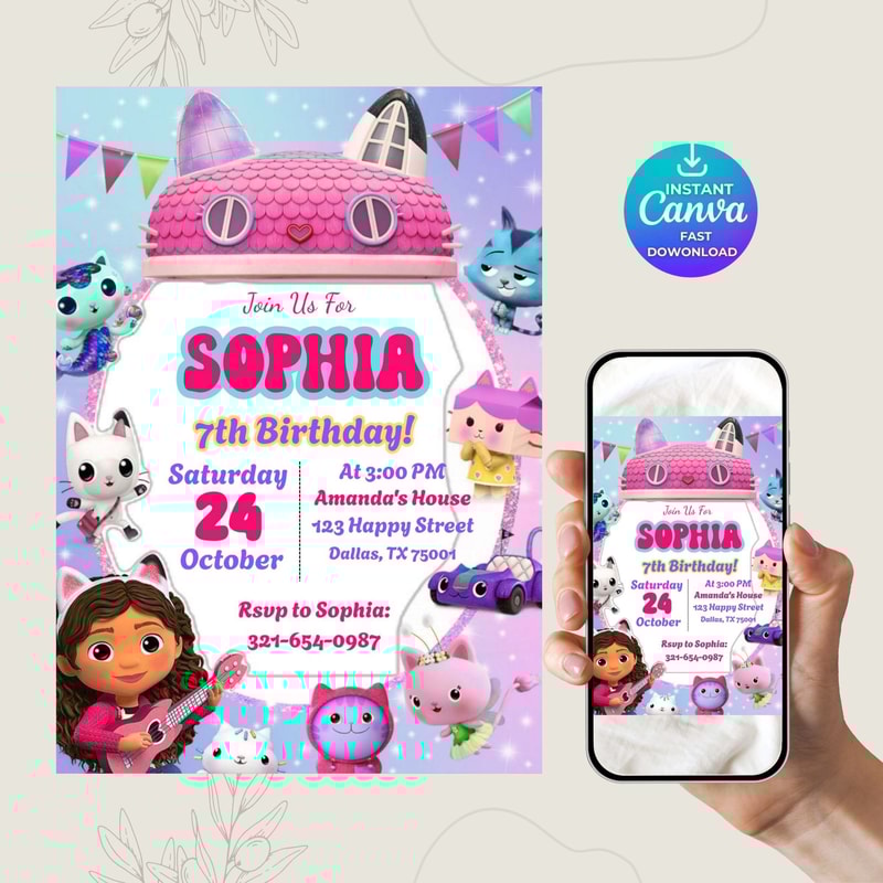 Editable Gabbys Dollhouse Invite Kids Birthday Dollhouse Birthday Dollhouse Party Invitation Editab 9