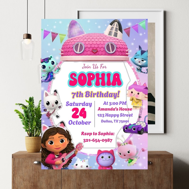 Editable Gabbys Dollhouse Invite Kids Birthday Dollhouse Birthday Dollhouse Party Invitation Editab 3