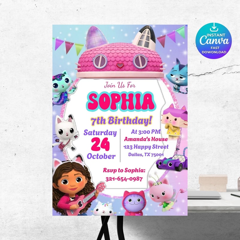 Editable Gabbys Dollhouse Invite Kids Birthday Dollhouse Birthday Dollhouse Party Invitation Editab 6
