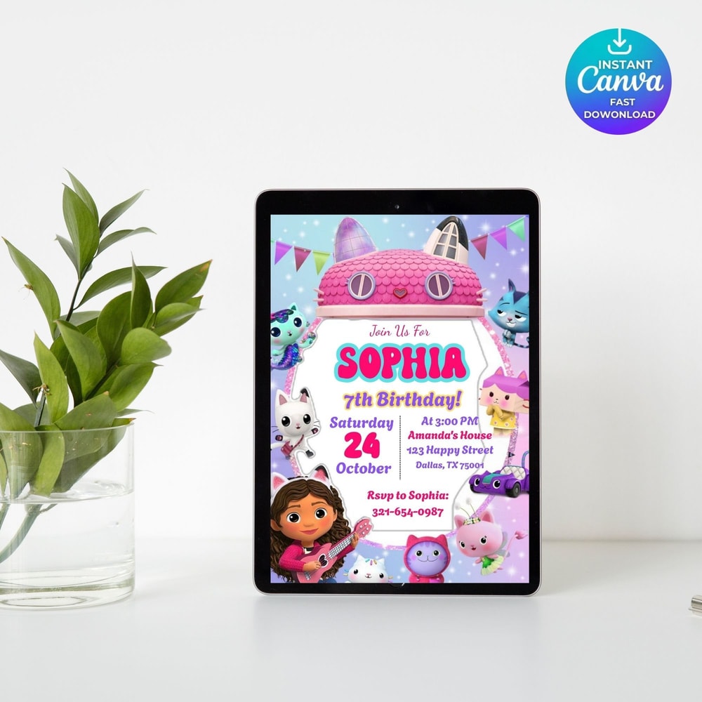 Editable Gabbys Dollhouse Invite Kids Birthday Dollhouse Birthday Dollhouse Party Invitation Editab 7