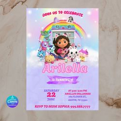 editable dollhouse birthday invitation - gabby dollhouse party template for kids