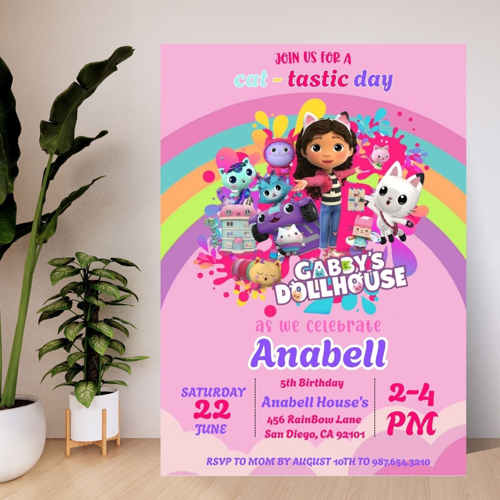Gabby Dollhouse Birthday Invite Editable Kids Party Printable Digital File Template 1