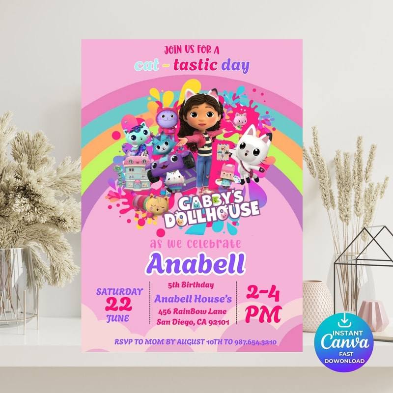 Gabby Dollhouse Birthday Invite Editable Kids Party Printable Digital File Template 2