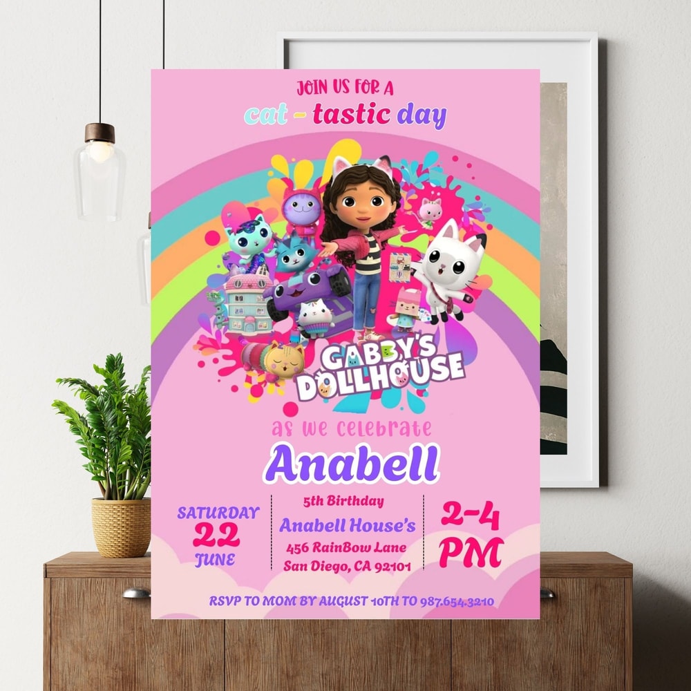 Gabby Dollhouse Birthday Invite Editable Kids Party Printable Digital File Template 3