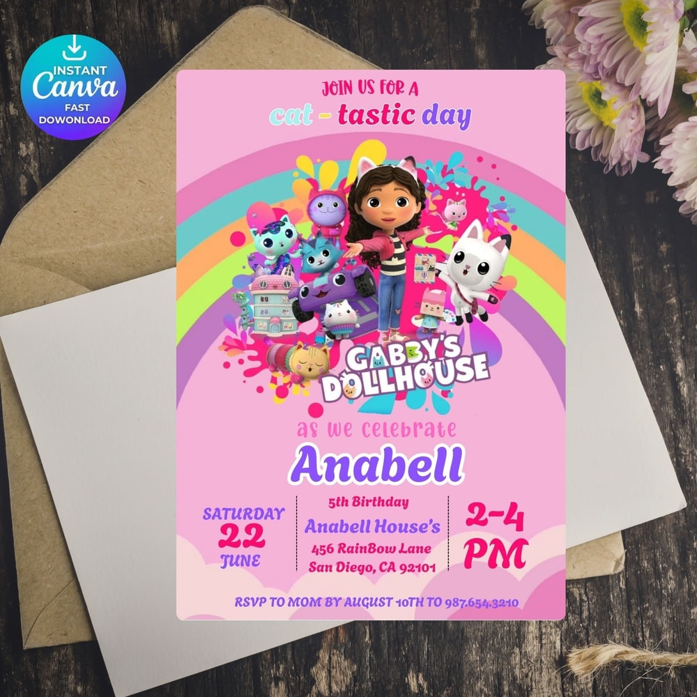 Gabby Dollhouse Birthday Invite Editable Kids Party Printable Digital File Template 4