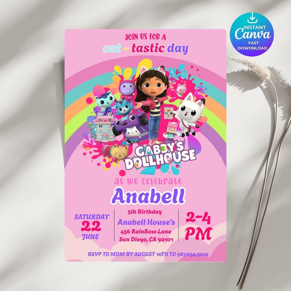 Gabby Dollhouse Birthday Invite Editable Kids Party Printable Digital File Template 5