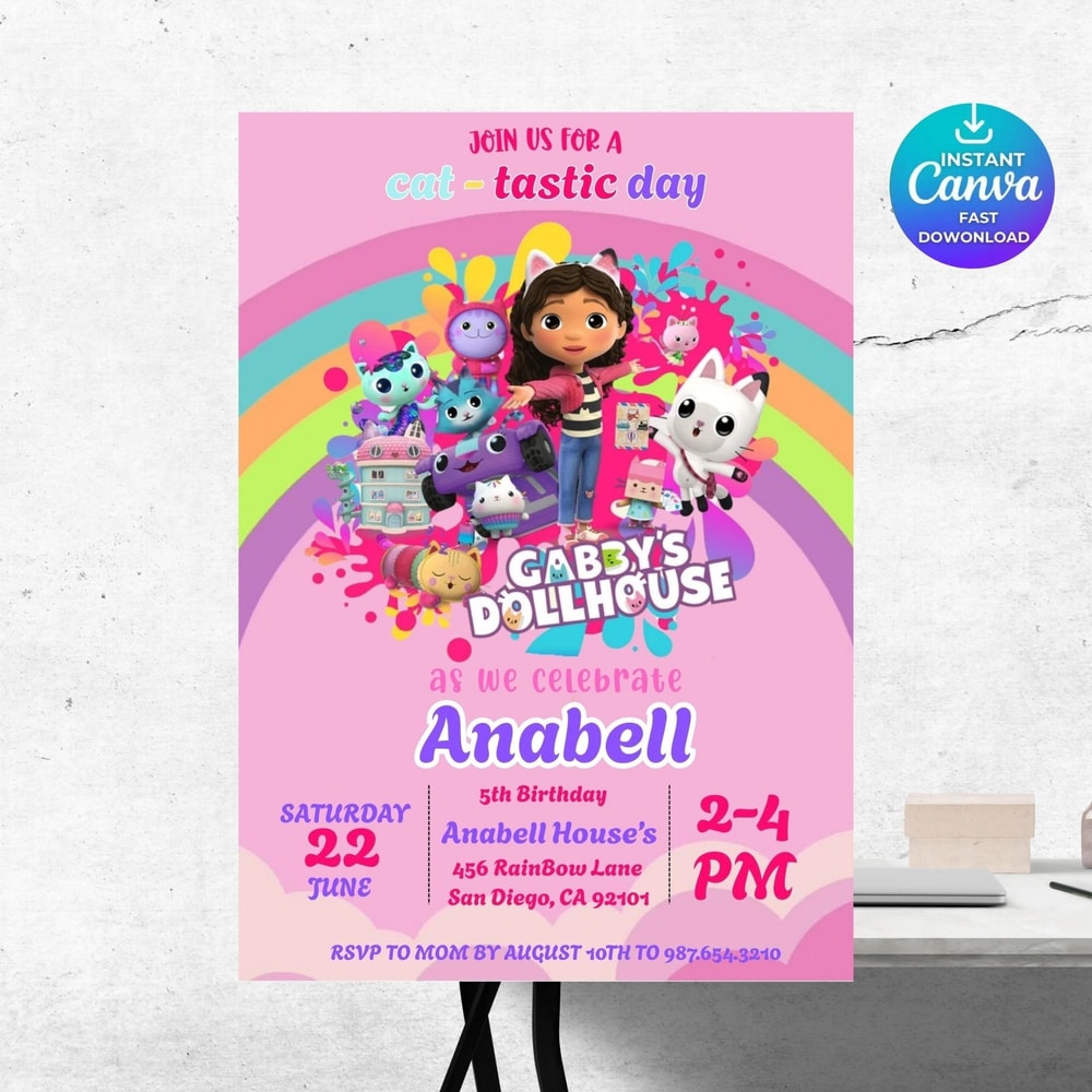 Gabby Dollhouse Birthday Invite Editable Kids Party Printable Digital File Template 6