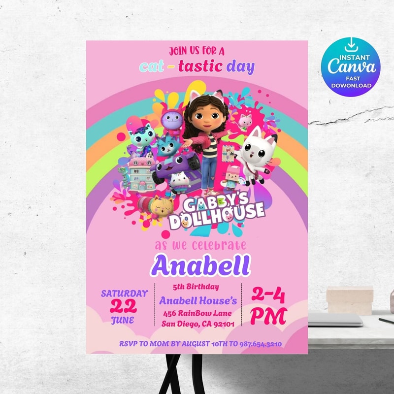 Gabby Dollhouse Birthday Invite Editable Kids Party Printable Digital File Template 6
