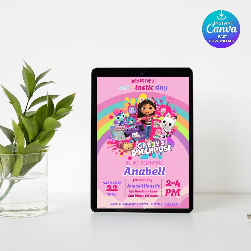 Gabby Dollhouse Birthday Invite Editable Kids Party Printable Digital File Template 7