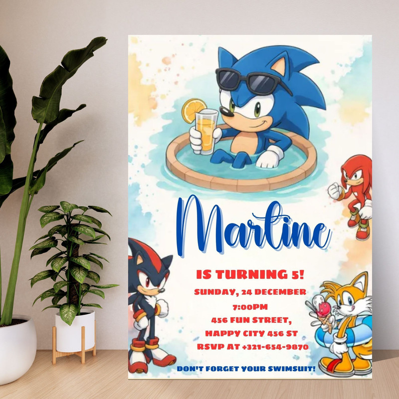 Sonic Pool Party Birthday Invitation Editable Sonic Canva Template Sonic Birthday Invite For Boys S 1