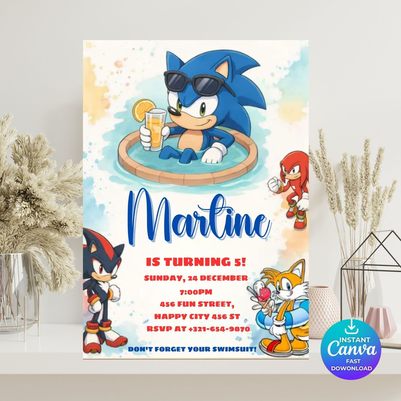 Sonic Pool Party Birthday Invitation Editable Sonic Canva Template Sonic Birthday Invite For Boys S 2