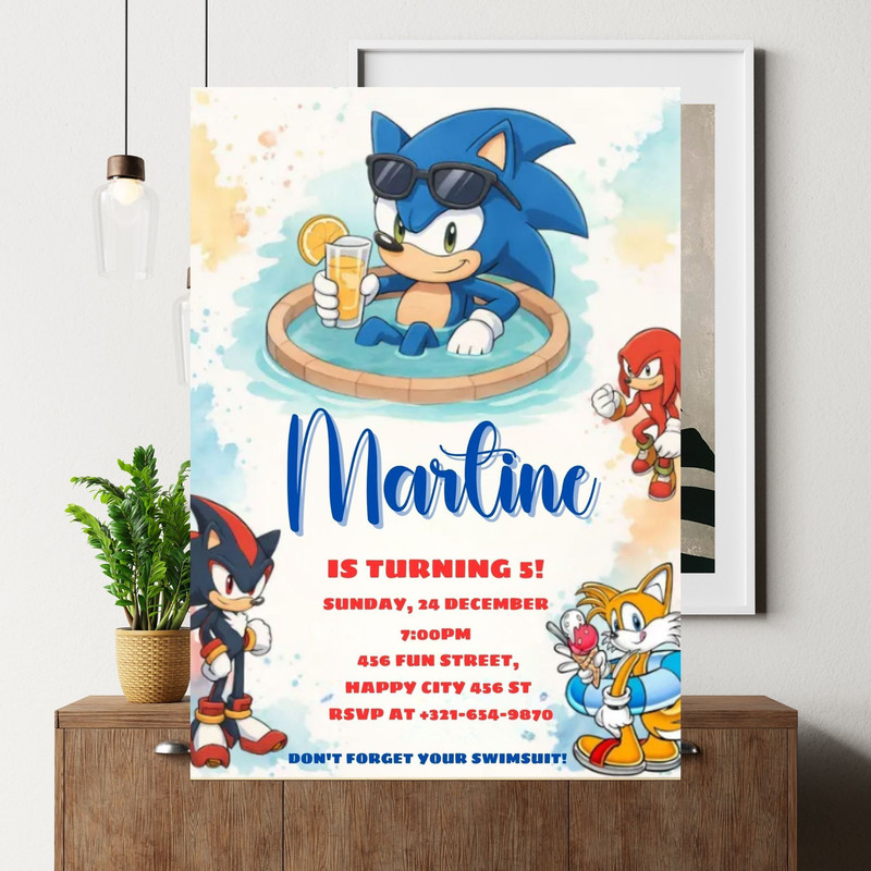 Sonic Pool Party Birthday Invitation Editable Sonic Canva Template Sonic Birthday Invite For Boys S 3