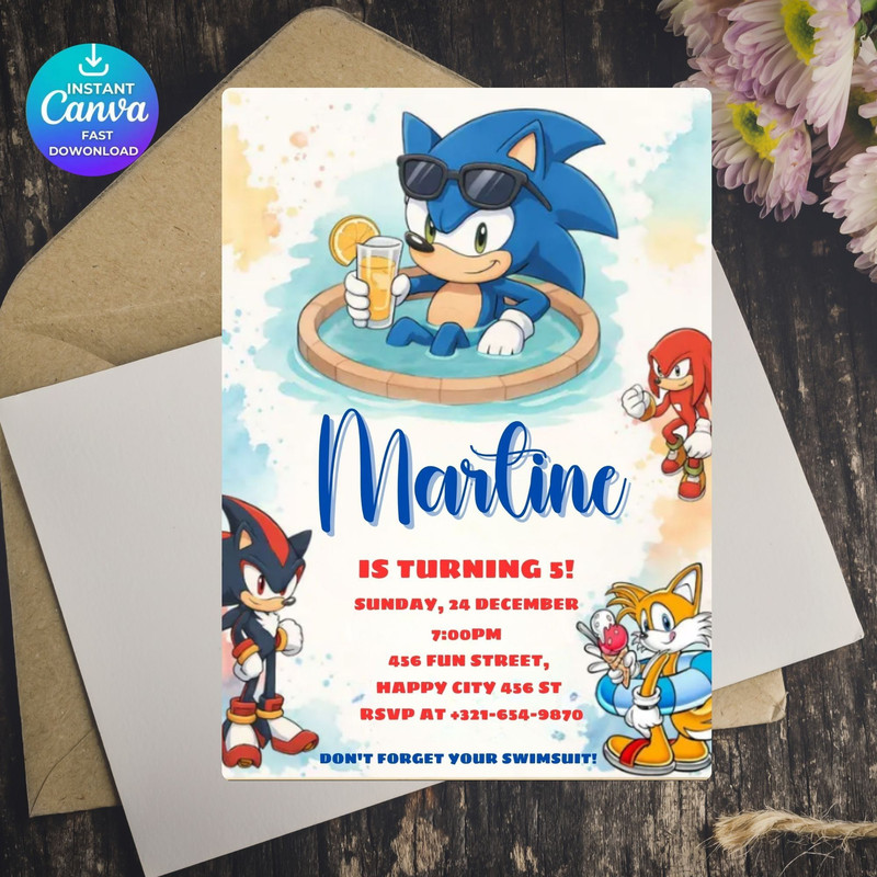 Sonic Pool Party Birthday Invitation Editable Sonic Canva Template Sonic Birthday Invite For Boys S 4