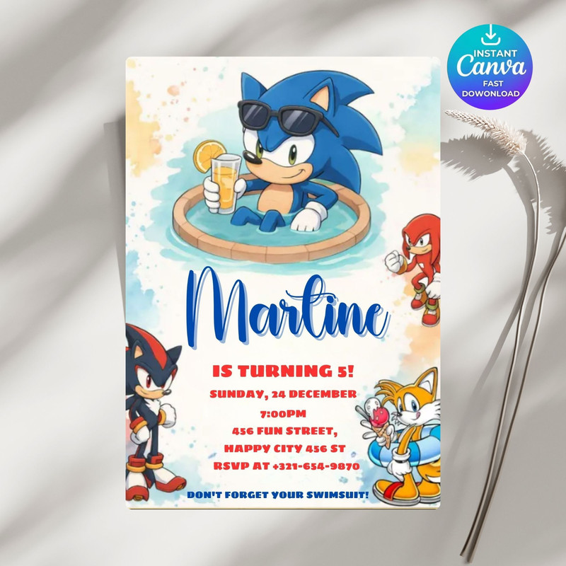 Sonic Pool Party Birthday Invitation Editable Sonic Canva Template Sonic Birthday Invite For Boys S 5