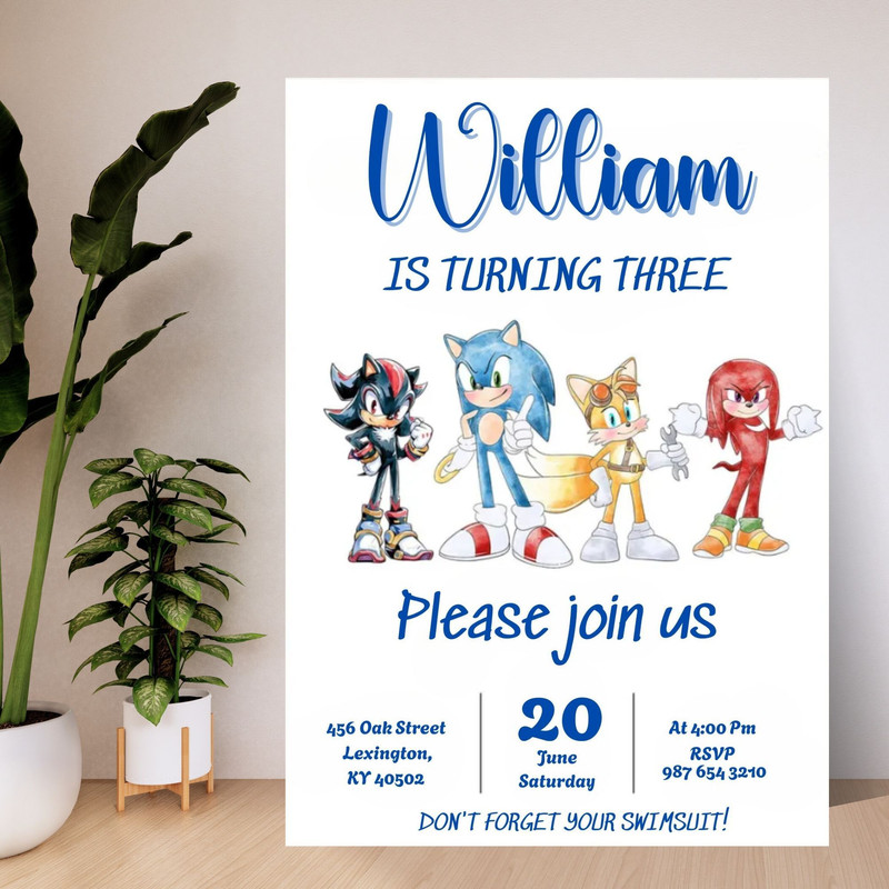 Editable Sonic Birthday Invitation FREE Sonic Thank You Tags Watercolor Sonic Birthday Invitation 1