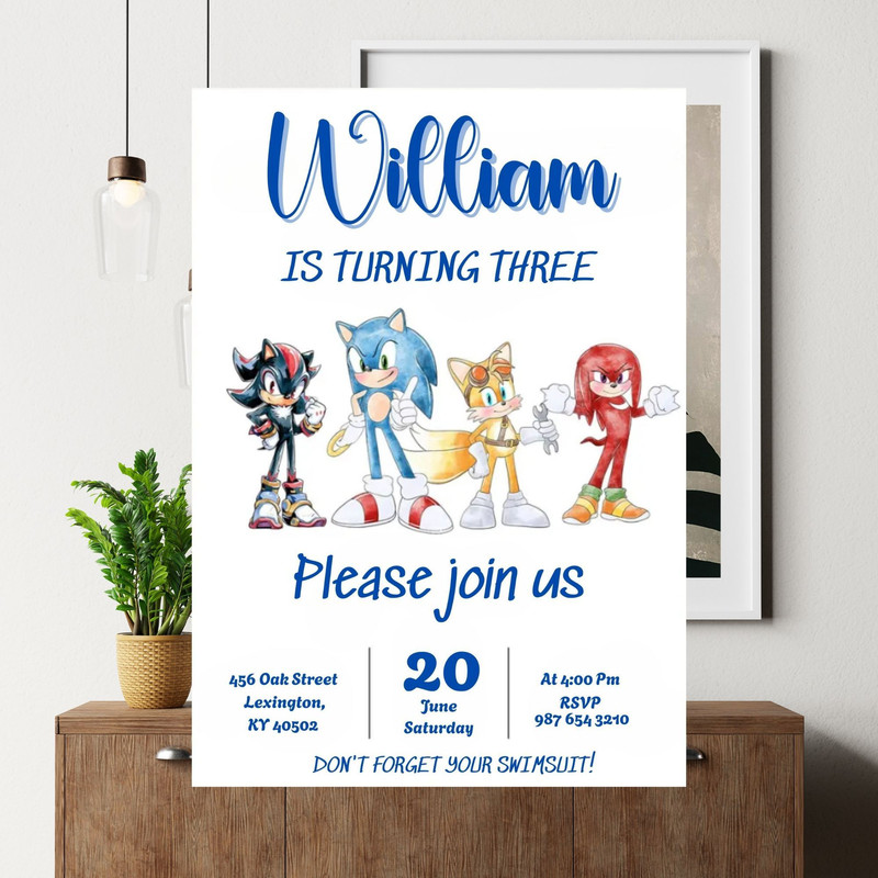 Editable Sonic Birthday Invitation FREE Sonic Thank You Tags Watercolor Sonic Birthday Invitation 3