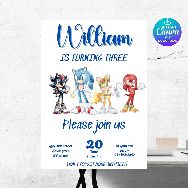 Editable Sonic Birthday Invitation FREE Sonic Thank You Tags Watercolor Sonic Birthday Invitation 6