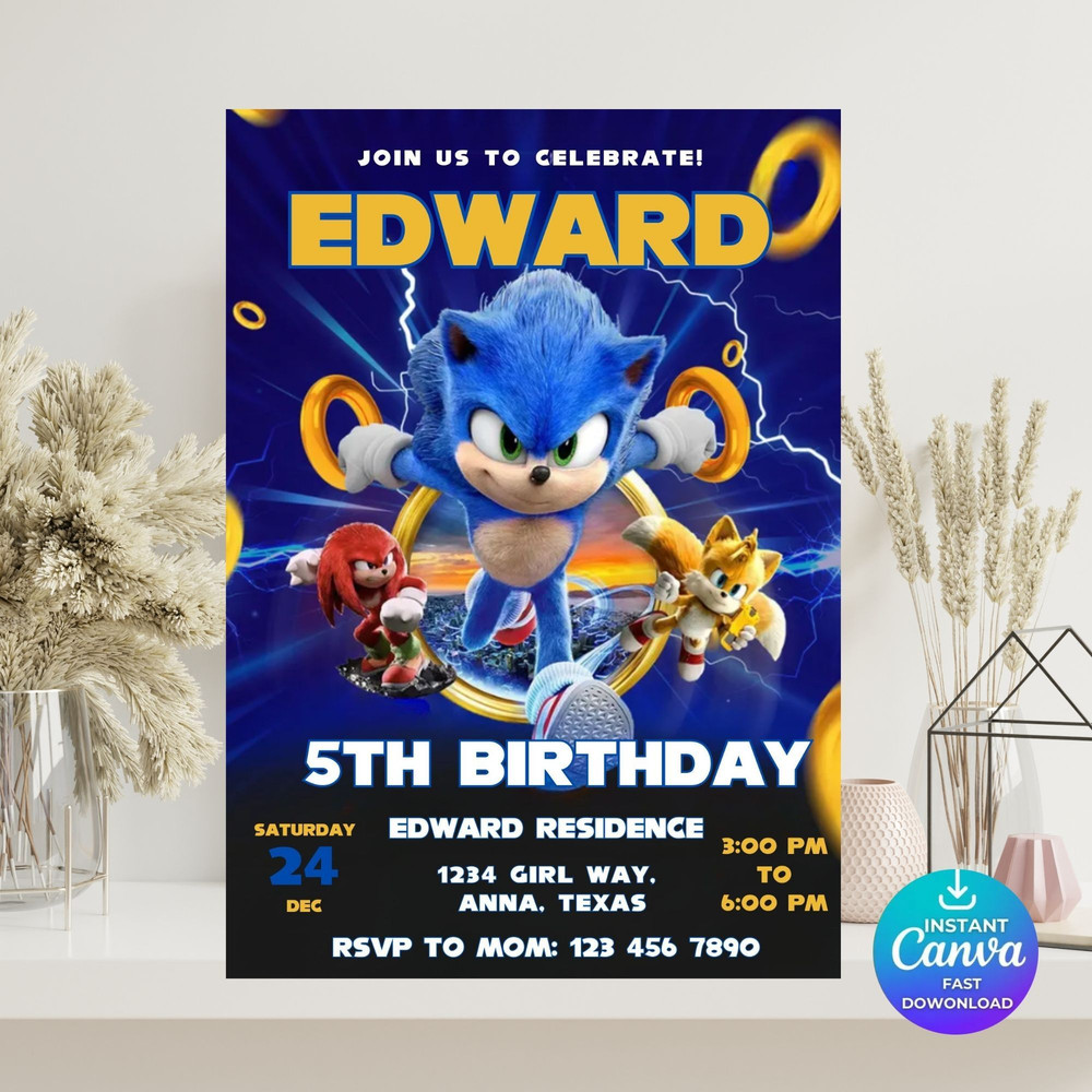 Sonic Editable Birthday Invitation Hedgehog Party Invitation Template Printable For Boy And Girl In 3