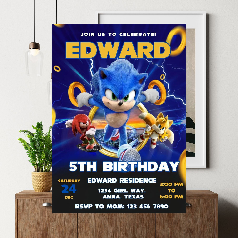 Sonic Editable Birthday Invitation Hedgehog Party Invitation Template Printable For Boy And Girl In 4